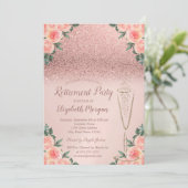 Glass Roos Gold Glitter Bokeh Floral Retirement Kaart (Staand voorkant)