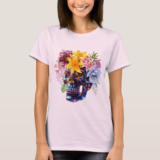 Glass Skull with Spring Flowers   WOMEN'S T SHIRT (Voorkant)