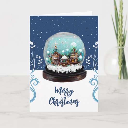 Glass Snowball Winter Village Blue Kerstmis Feestdagen Kaart (Voorkant)