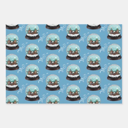 Glass Snowball Winter Village Blue Kerstmis Inpakpapier Vel (Voorkant 3)