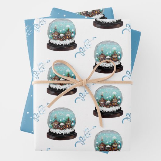 Glass Snowball Winter Village Blue Kerstmis Inpakpapier Vel (In situ)