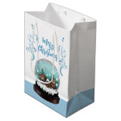 Glass Snowball Winter Village Blue Merry Kerstry Medium Cadeauzakje (Voorkant Gekanteld)