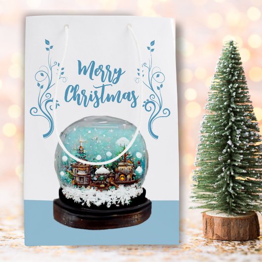 Glass Snowball Winter Village Blue Merry Kerstry Medium Cadeauzakje