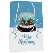 Glass Snowball Winter Village Blue Merry Kerstry Medium Cadeauzakje (Voorkant)