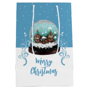 Glass Snowball Winter Village Blue Merry Kerstry Medium Cadeauzakje