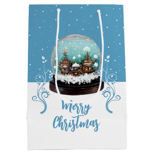 Glass Snowball Winter Village Blue Merry Kerstry Medium Cadeauzakje (Achterkant)