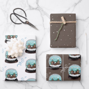 Glass Snowball Winter Village Brown Kerstmis Inpakpapier Vel