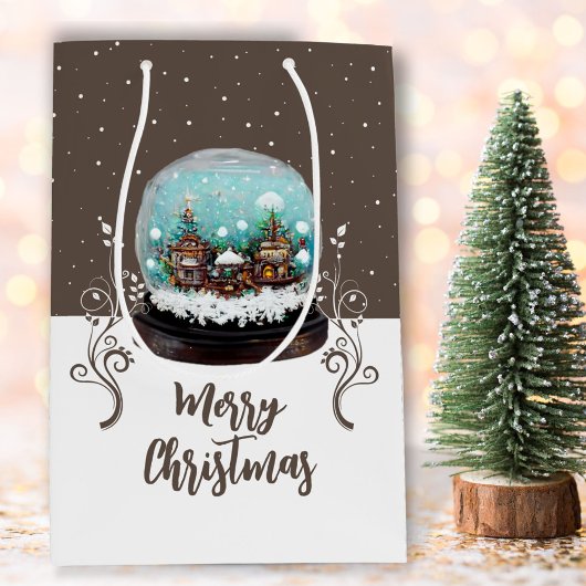 Glass Snowball Winter Village Brown Kerstmis Medium Cadeauzakje