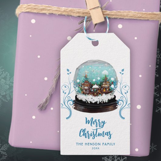 Glass Snowball Winter Village Foliage Kerstmis Cadeaulabel