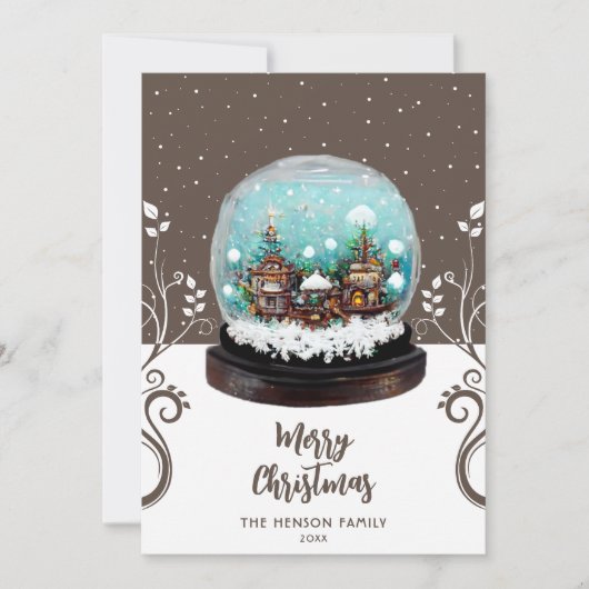 Glass Snowball Winter Village Foliage Kerstmis Feestdagenkaart (Voorkant)