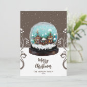 Glass Snowball Winter Village Foliage Kerstmis Feestdagenkaart (Staand voorkant)