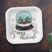 Glass Snowball Winter Village Foliage Kerstmis Papieren Bordje