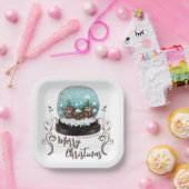 Glass Snowball Winter Village Foliage Kerstmis Papieren Bordje (Feest)