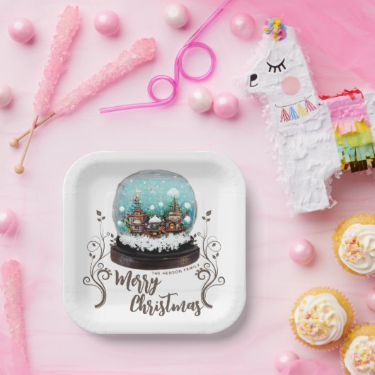 Glass Snowball Winter Village Foliage Kerstmis Papieren Bordje (Feest)