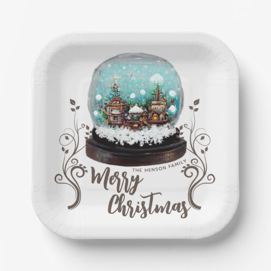 Glass Snowball Winter Village Foliage Kerstmis Papieren Bordje (Voorkant)