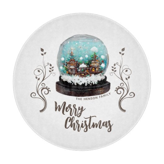Glass Snowball Winter Village Foliage Kerstmis Snijplank (Voorkant)