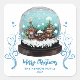 Glass Snowball Winter Village Foliage Kerstmis Vierkante Sticker