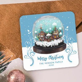 Glass Snowball Winter Village Foliage Kerstmis Vierkante Sticker