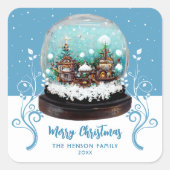 Glass Snowball Winter Village Foliage Kerstmis Vierkante Sticker (Voorkant)