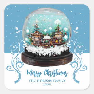 Glass Snowball Winter Village Foliage Kerstmis Vierkante Sticker