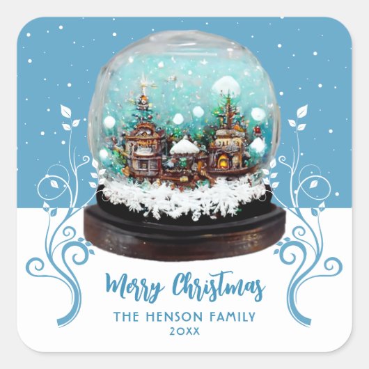 Glass Snowball Winter Village Foliage Kerstmis Vierkante Sticker (Voorkant)