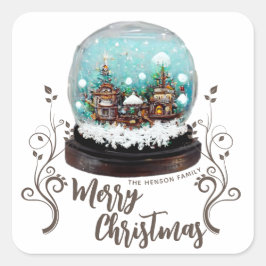 Glass Snowball Winter Village Foliage Kerstmis Vierkante Sticker