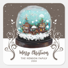 Glass Snowball Winter Village Foliage Kerstmis Vierkante Sticker