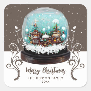 Glass Snowball Winter Village Foliage Kerstmis Vierkante Sticker