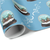 Glass Snowball Winter Village House Blue Kerstmis Cadeaupapier (Rol Hoek)