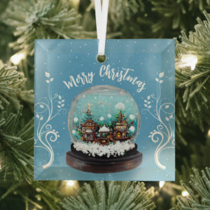 Glass Snowball Winter Village Snowflakes Blue Glas Ornament