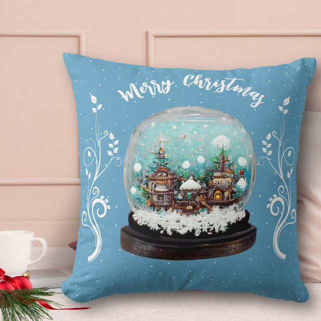Glass Snowball Winter Village Snowflakes Blue Kussen (Creator heeft geüpload)