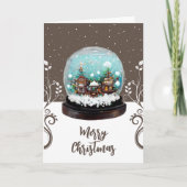 Glass Snowball Winter Village Snowflakes Brown Feestdagen Kaart (Voorkant)