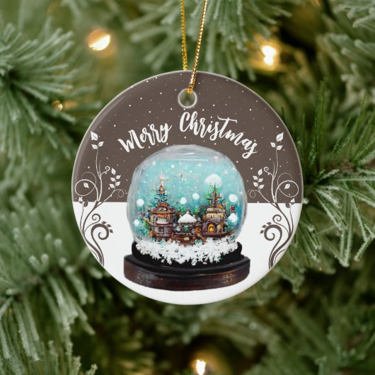 Glass Snowball Winter Village Snowflakes Brown Keramisch Ornament (Boom)