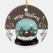 Glass Snowball Winter Village Snowflakes Brown Keramisch Ornament (Voorkant)