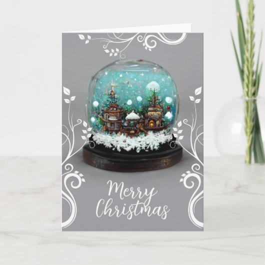 Glass Snowball Winter Village Snowflakes Kerstmis Feestdagen Kaart (Voorkant)