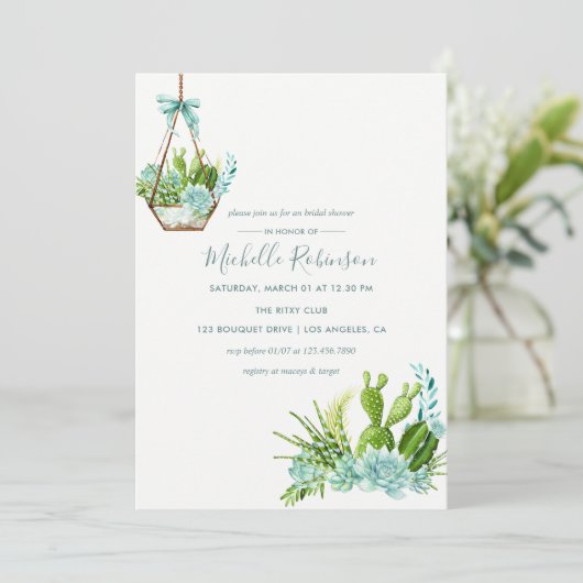 Glass Terrarium Succulent Bridal Shower Kaart (Staand voorkant)