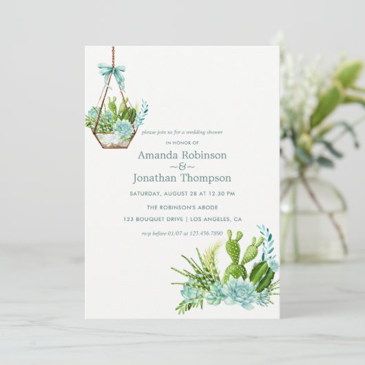 Glass Terrarium Succulents Wedding Shower Kaart (Staand voorkant)