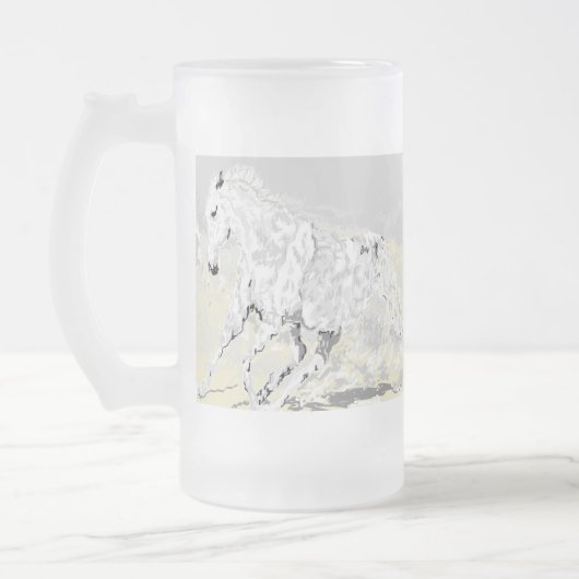 Glass White Stallion in Motion, bevroren Matglas Bierpul (Links)
