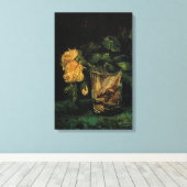 Glass with Roses by Vincent van Gogh Canvas Afdruk (Insitu (Houten vloer))