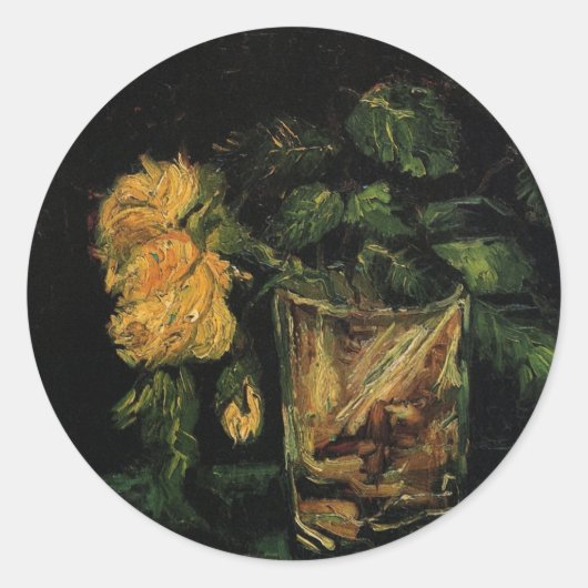 Glass with Roses by Vincent van Gogh Ronde Sticker (Voorkant)