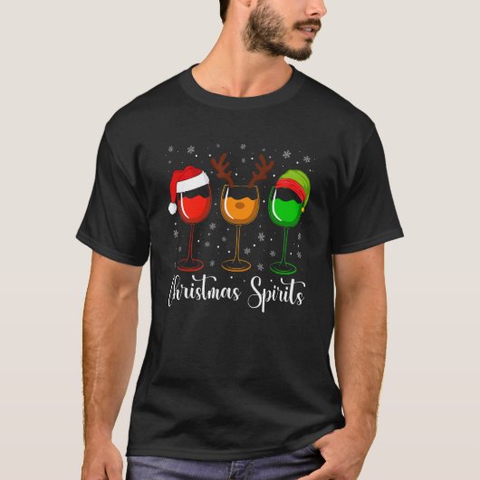 Glasses Of Wine Christmas Spirits Xmas Lights Elf  T-shirt (Voorkant)
