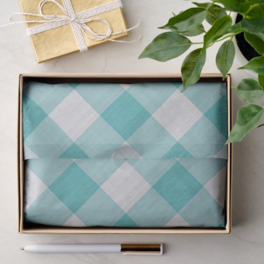 Glassic Blauwgroen Gingham Checkpattern Geometric Tissuepapier (Geschenk)