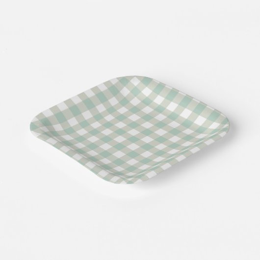Glassic Gingham Muted  Check Grayish Blue Papieren Bordje (Gebogen)