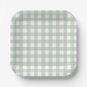 Glassic Gingham Muted  Check Grayish Blue Papieren Bordje