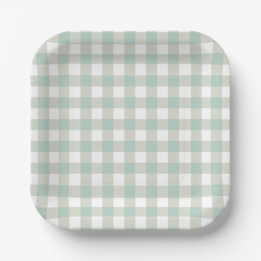 Glassic Gingham Muted Check Grayish Blue Papieren Bordje (Voorkant)