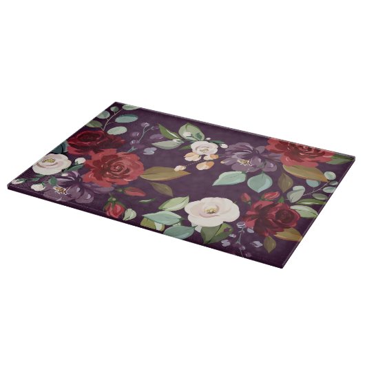 Glassnijpruim Paarse Rozen Gouden Geometrische Flo Snijplank (Hoek)