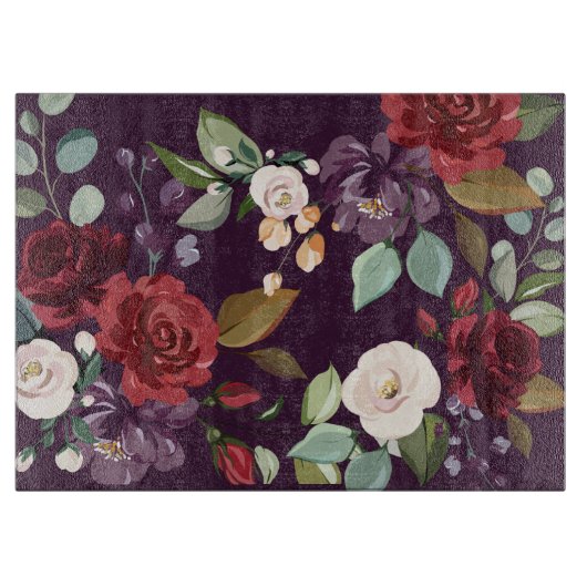 Glassnijpruim Paarse Rozen Gouden Geometrische Flo Snijplank (Voorkant)