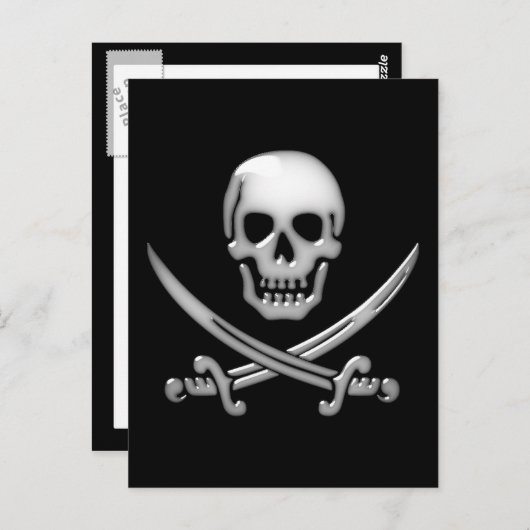 Glassy Pirate Skull & Sword Crossbones Briefkaart (Voorkant / Achterkant)