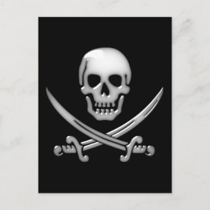 Glassy Pirate Skull & Sword Crossbones Briefkaart