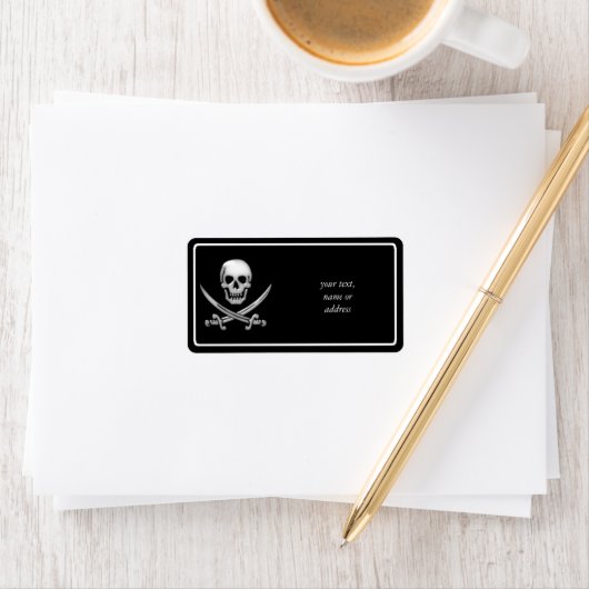 Glassy Pirate Skull & Sword Crossbones Etiket (Insitu)